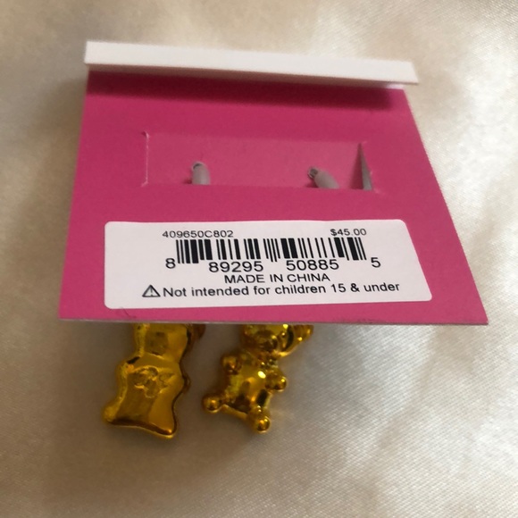 Betsey Johnson Silver Tone Punk And Spice Huggie Hoops Orange Gummy Bear Charm - Picture 10 of 12